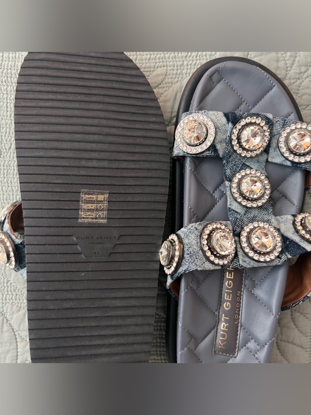 Kurt Geiger Blue Jeweled Slide Sandals - Picture 2 of 2